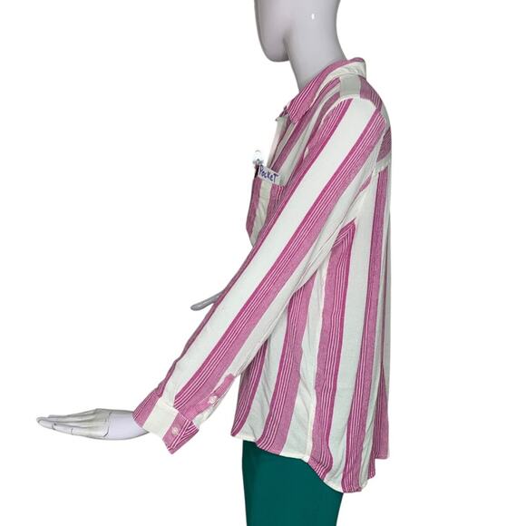 BP Buttons Down Shirt Vertical Stripes Pink White Two Front Patch Pockets Size M - Picture 6 of 9